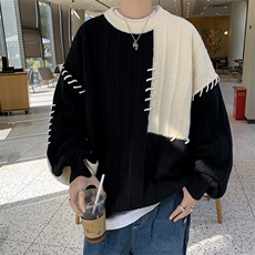 B163-P52秋冬季潮牌宽松拼接撞色毛衣男慵懒风设计感小众针织衫，男装针织衫/毛衣，星座512-6