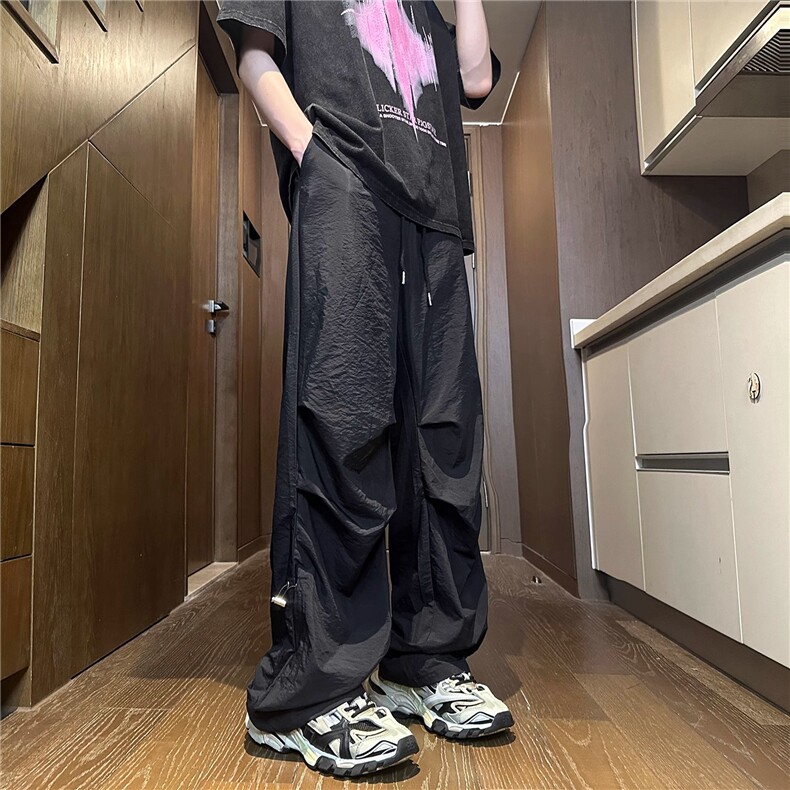 1506/GA070/P38美式降落伞兵男春秋季褶皱抽绳设计感速干休闲长裤图片