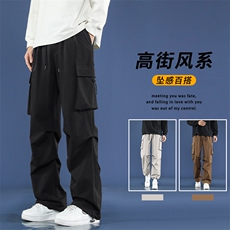 重磅工装裤冬季男生宽松直筒美式复古黑色工装裤K210-特批35，男装休闲裤，星座718-1