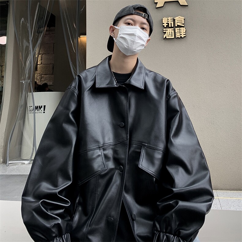 港风秋款男皮衣工装大口袋单排扣皮夹克休闲外套JK58P70,男装夹克,星座1013-1