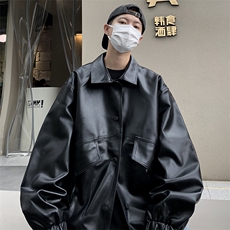 港风秋款男皮衣工装大口袋单排扣皮夹克休闲外套JK58P70，男装夹克，星座1013-1