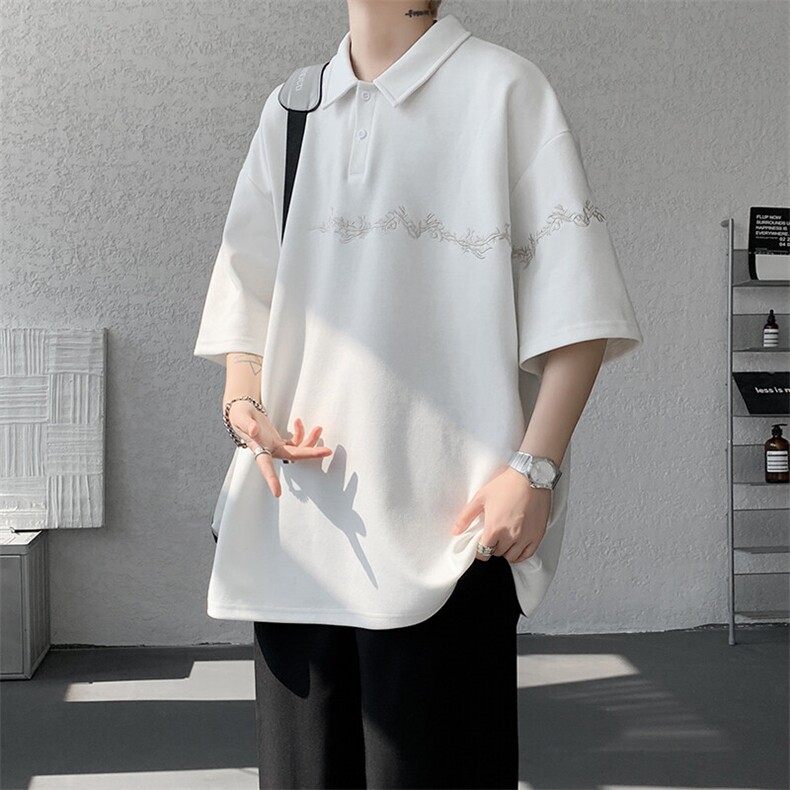 8XL-M新中式刺绣图腾短袖polo衫大码翻领T恤半袖保罗衫DX1212/P45,男装T恤,电商B238