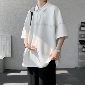 8XL-M新中式刺绣图腾短袖polo衫大码翻领T恤半袖保罗衫DX1212/P45图片