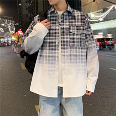 春季新款渐变晕染流动感格纹衬衫C0559-P58，男装衬衫，星座308B-2