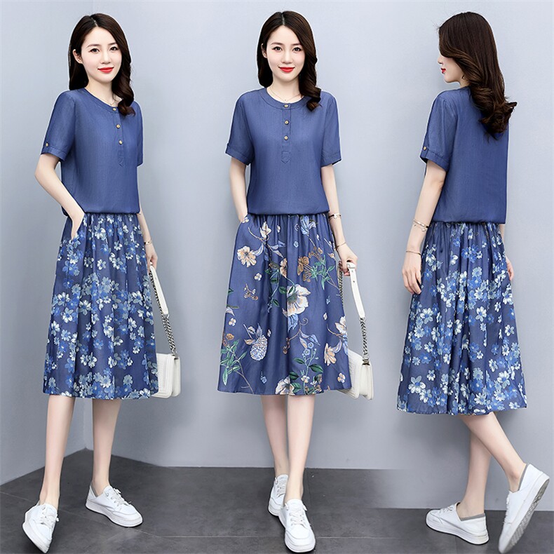 2024夏天丝牛仔套装连衣裙,女装套装/套裙,伊航服饰