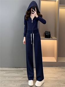 高端时尚套装女秋季新款修身显瘦双头拉链开衫卫衣阔腿长裤两件套图片
