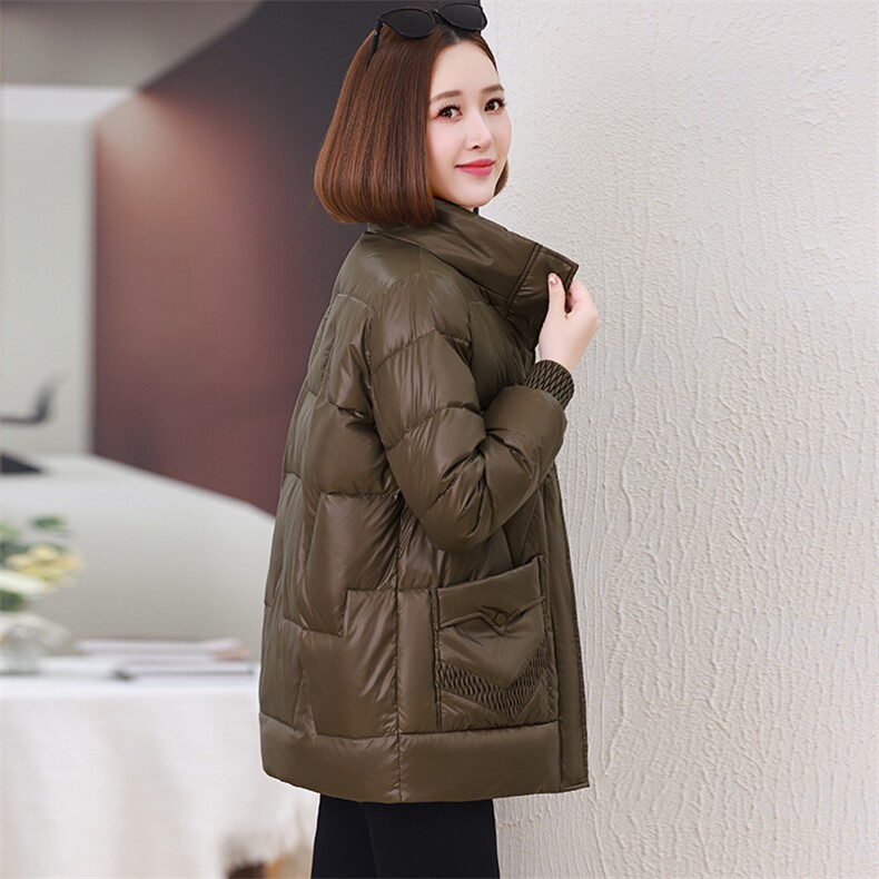 红色洋气减龄羽绒棉服女2024冬新款中年妈妈时尚立领加厚保暖棉袄,女装棉衣/棉服,婷思杰（原婷想服饰）