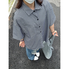 格子衬衫春夏美式短袖衬衫港风情侣装休闲衬衣CS286-P30，男装T恤，星座301C-5