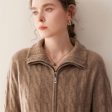 2025秋冬百搭时尚翻领羊绒开衫外套，女装羊绒衫，珍丝贝尔