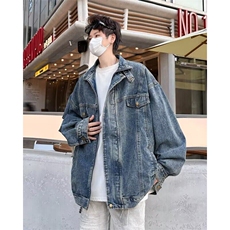 复古牛仔外套男款春秋潮牌vibe风休闲夹克宽松工装上衣W6400-P74，男装夹克，星座412-3