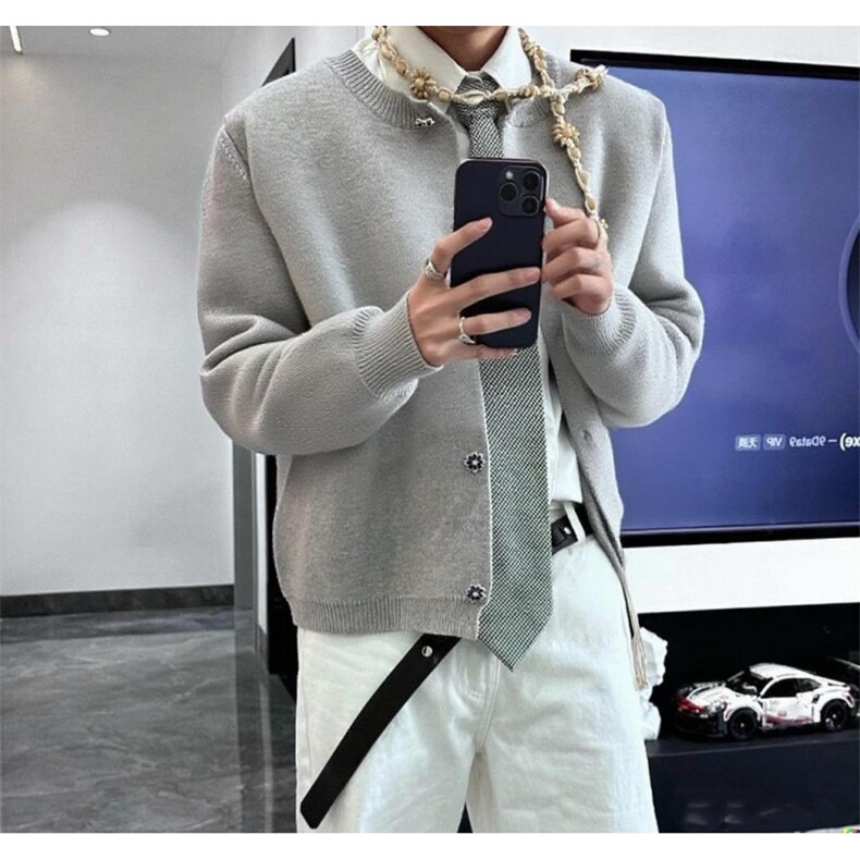 格雷系短宽boxy针织开衫秋冬重磅加厚男女miu系毛衣外套~M78,男装针织衫/毛衣,星座601-1