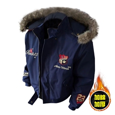 现货高品质美式高街重磅刺绣座山雕大毛毛领棉衣男女加厚棉服外套，男装棉衣，电商A486-1