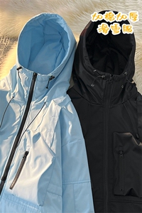 亮面防水连帽冲锋衣男保暖加棉加厚户外滑雪中性风衣外套M42-P165图片