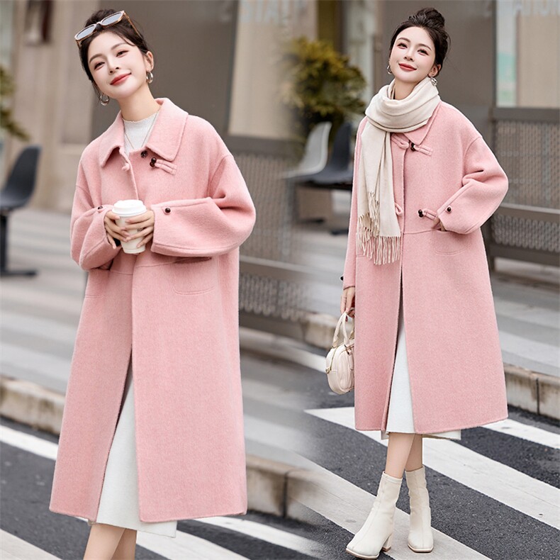 双面呢大衣女春装新款欧货韩系时尚气质小香风中长款翻领羊毛外套，女装羊绒大衣，尚娜萱