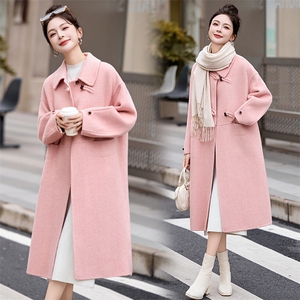 双面呢大衣女春装新款欧货韩系时尚气质小香风中长款翻领羊毛外套,女装羊绒大衣,尚娜萱