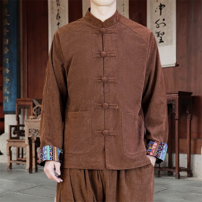 男士外套灯芯绒夹克盘扣立领唐装风XZ1512-2502单夹克-P80,男装夹克,星座1512