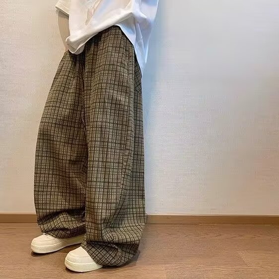 CoosRetro美式复古包针绣格子休闲裤男女夏季季直筒百搭情侣长裤,男装牛仔裤,四季星座505