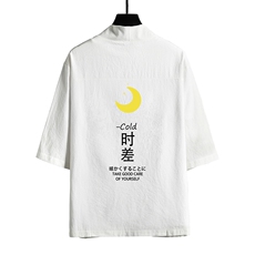 HF59047-P40风汉服男开衫外套七分袖道袍网格挂拍，男装民族服装，电商A040A