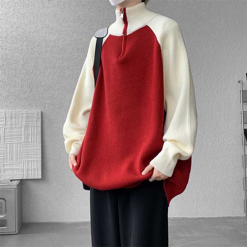 8XL-M半拉链立领毛衣外套男针织衫慵懒拼接插肩袖线衣MY19001P78,男装针织衫/毛衣,电商B312
