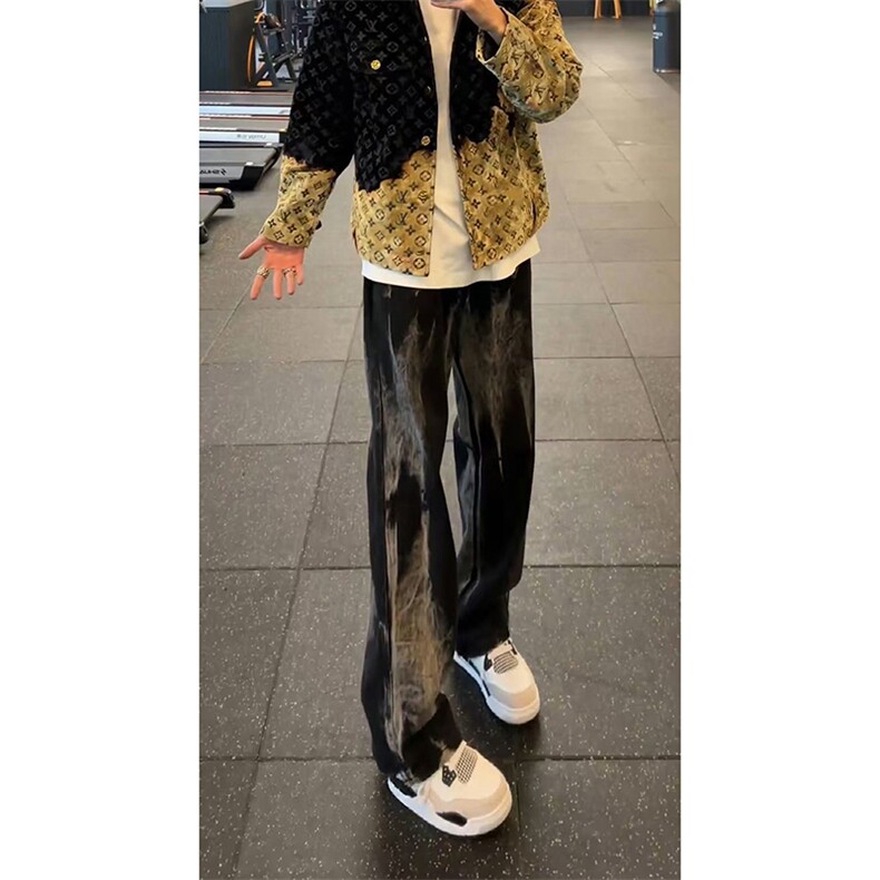 网图美式高街vibe小众扎染直筒牛仔裤货号K668P60,男装牛仔裤,电商A063