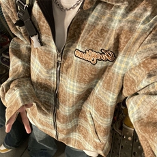 美式复古格子星星刺绣夹克男女春秋季设计潮宽松小众拉链上衣外套，男装夹克，星座302B