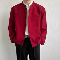 风秋男立领西装单排扣外套本命红新中式中山装西服JAK35P60，男装西服套装，星座1013-1