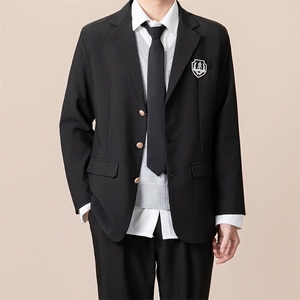 西服男痞帅秋冬百搭宽松黑色徽章休闲外套炸街男士小西装 XZ45图片