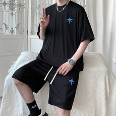 抖音品质现货港风宽松休闲透气大码运动套装XZ80010-P65，男装休闲套装，电商A042