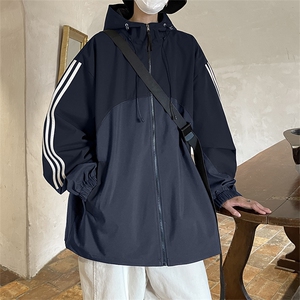 冲锋衣秋季侧条纹拼色夹克中性风户外防风连帽外套A436-8805-P75