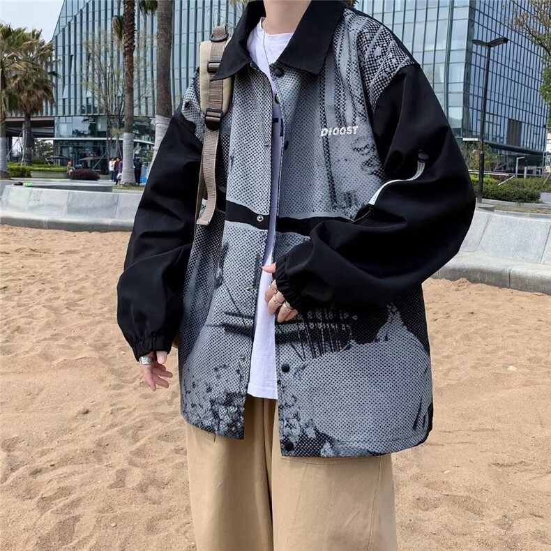 春秋翻领纽扣扎染夹克男潮牌宽松休闲百搭学生外套C1017,男装夹克,星座1116A-1（原606A）