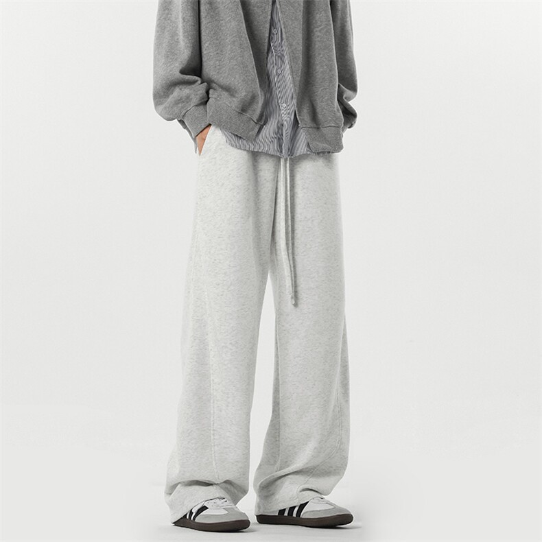 休闲卫裤男冬季加绒宽松显瘦直筒弯刀裤少年感小众简约大码阔腿裤，男装休闲裤，电商B258