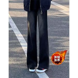1506-1/K719-11/P46半松紧黑色微喇叭加绒裤潮牌男女同款图片