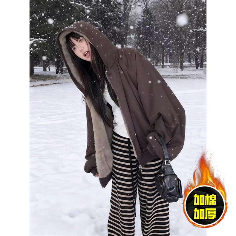 两面穿现货重磅短款座山雕棉衣男女双面穿毛毛绒棉服加厚外套,男装棉衣,电商A443