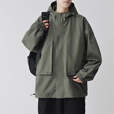 秋季冲锋衣连帽夹克男宽松落肩纯色上衣外套DSA157B-JK729-P70，男装夹克，电商A157B