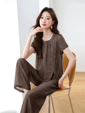 薄款冰丝衬衫女2025夏季新款高级感时尚洋气减龄阔腿裤，女装大码女装，梦依杭