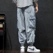 2021秋季新日系大码男瓷砖墙工装大口袋束脚九分牛仔裤N8018-P55，男装牛仔裤，电商A001