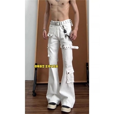 vibe绑带微喇工装牛仔裤男cleanfit美式高街修身喇叭裤子NZG612，男装牛仔裤，星座516A