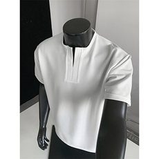 日系慵懒风坑条亨利领T恤肌理感男女同款百搭上衣HY927TP28控49，男装T恤，电商A102B