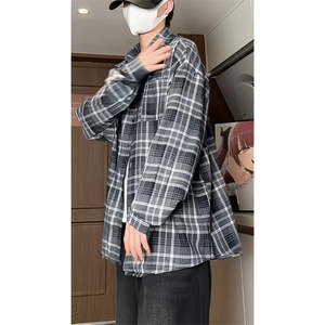 港风宽松长袖格子衬衫男KD614-P5073图片