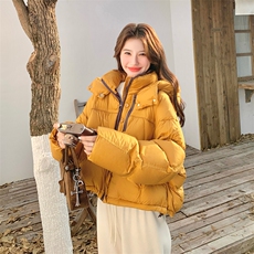 2025冬季新款！流行黄色超好看时尚撞色双拉链面包服羽绒服90绒，女装羽绒服，2C015