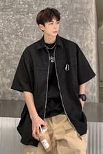 1港风华夫格短袖衬衫大码M-5XL金属纽扣短袖衬衣DCS8769特P35控68，男装T恤，星座226-2