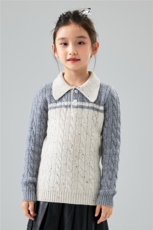 精选儿童Polo领羊毛针织衫男女童拼色麻花打底毛衣宝宝长袖上衣，童装儿童羊毛衫，初丹羊绒童装