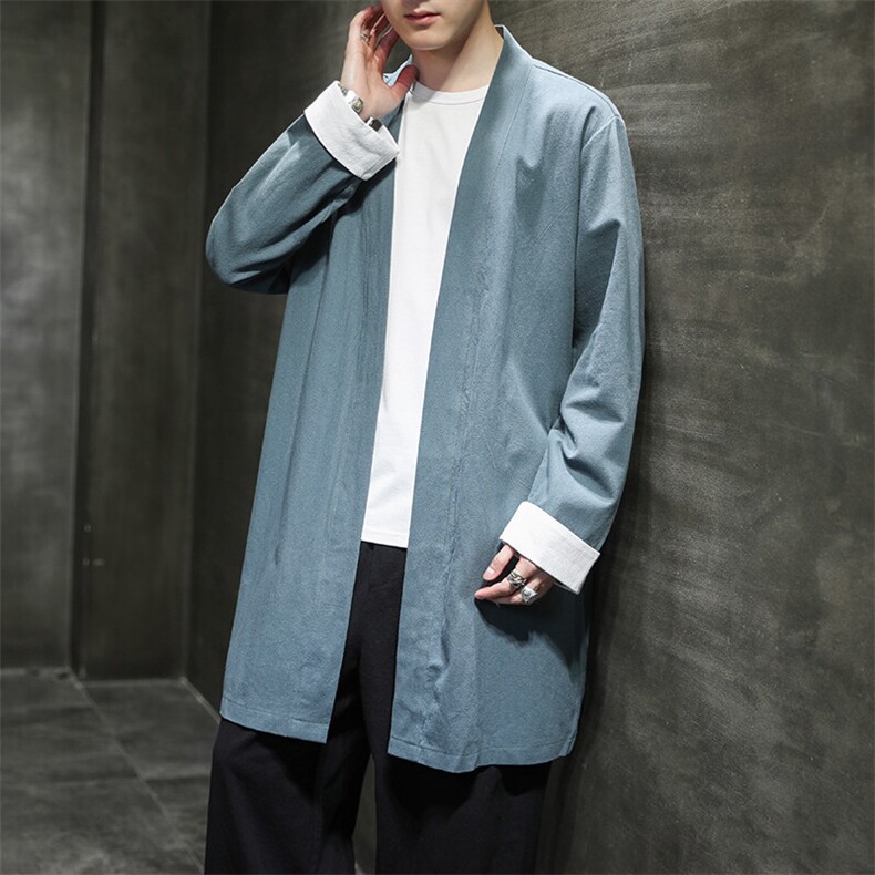 2025秋季新款风时尚潮流中长款棉麻披风男休闲外套NB25P75，男装风衣，星座815（原A203）