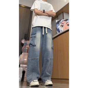 A1158TP55控88-抖音品质美式阔腿休闲裤子男夏季水洗工装牛仔裤图片