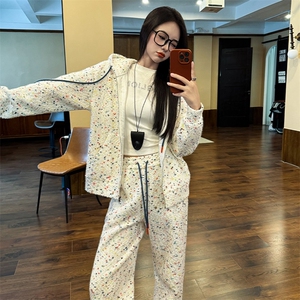 女春季新款外套彩色卫衣阔腿裤两件套图片