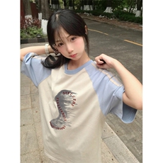 抖音得物品质二开240克宽松纯棉美式潮牌插肩三杠织带短袖T恤，男装T恤，电商A486