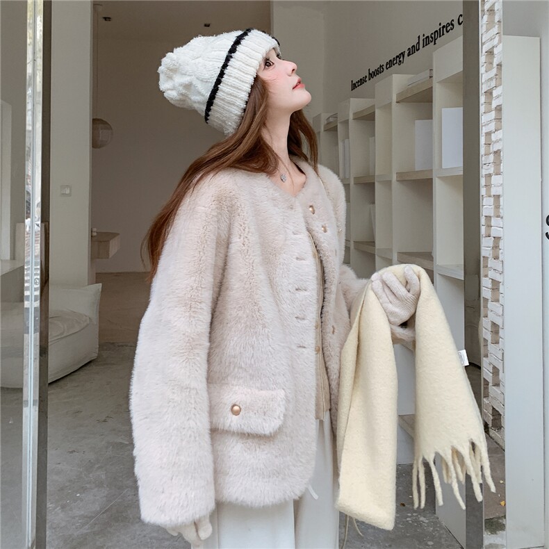 小香风皮毛一体毛毛外套女冬季减龄独特超好看加厚棉服爆款小个子，女装皮草，欣美人