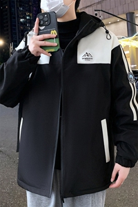 港风秋季男士夹克男宽松时尚连帽休闲夹克外套上衣J898-P53加绒63图片