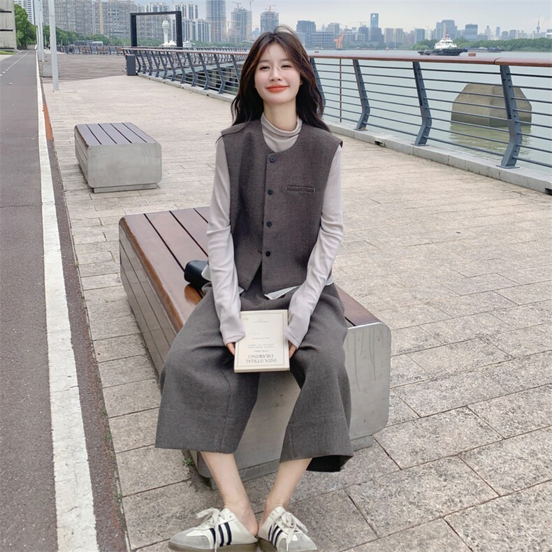 复古高级感西装马甲打底衫阔腿裤三件套女2025秋季老钱风休闲套装,女装套装/套裙,2C159