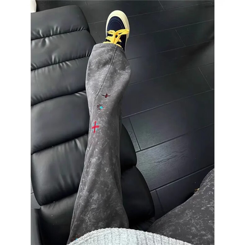 扎染刺绣弯刀卫裤男款秋冬美式重磅裤子斜切运动休闲长裤XS454,男装休闲裤,星座208-5